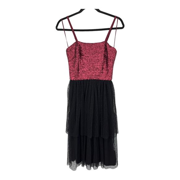 Dress the Population dress Kady sequin tiered sleeveless sequin black red XXS - Picture 1 of 4